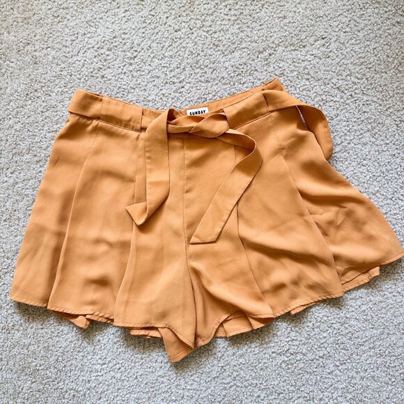🧡 Aritzia High-Waisted Tie Shorts – Golden Caramel (Size 6) 🧡 - Picture 1 of 6